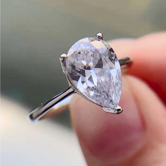 Classic Teardrop 2 Carat Moissanite Ring Radiant - Picture 9 of 10